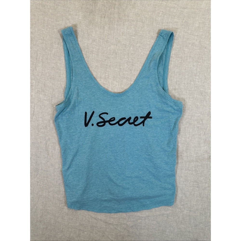 Victoria's Secret Women's Tank Top Blue Logo Scoop Neck Medium